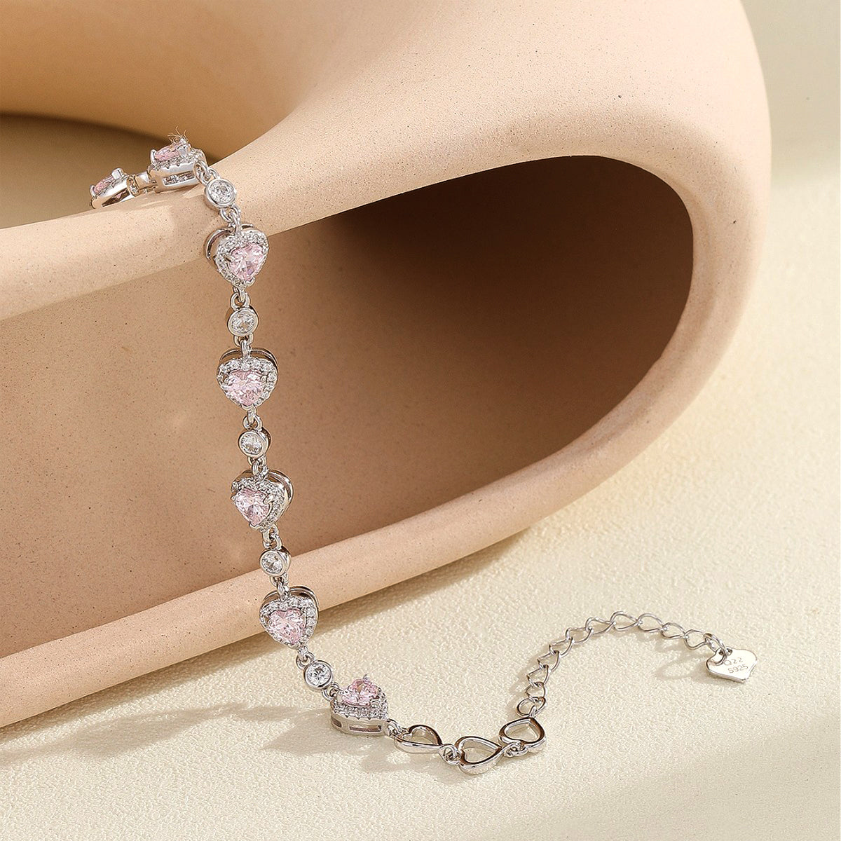 Planderful S925 Silver Plated Heart Bracelet Pink Zircon And Blue Spinel For Women Gala Fireworks Collection