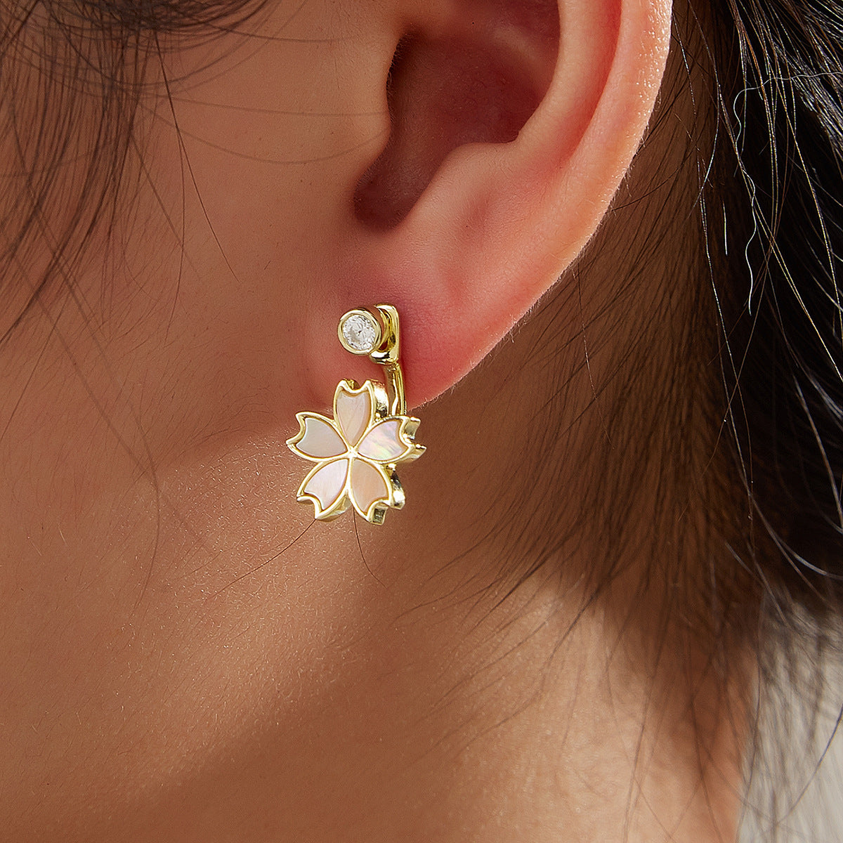 Planderful Everyday Genie S925 Silver Plated Gold Mother Of Pearl Cherry Blossom Pendant Earrings For Women