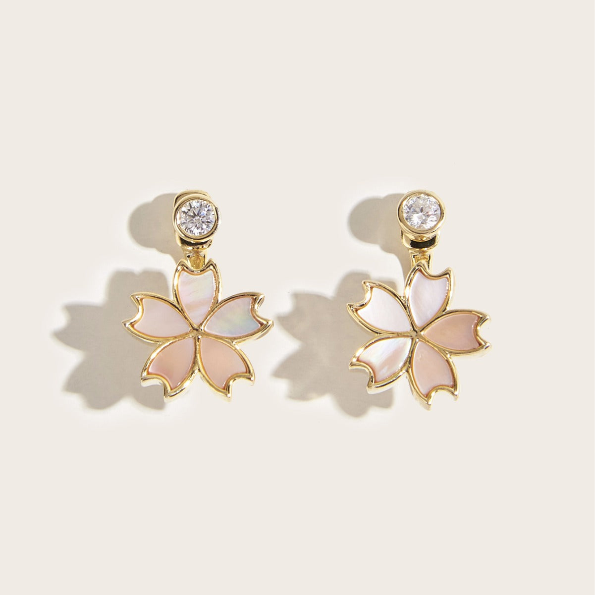 Planderful Everyday Genie S925 Silver Plated Gold Mother Of Pearl Cherry Blossom Pendant Earrings For Women