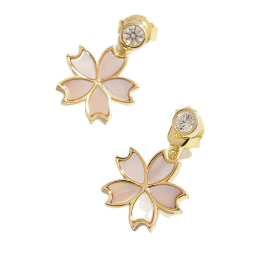 Planderful Everyday Genie S925 Silver Plated Gold Mother Of Pearl Cherry Blossom Pendant Earrings For Women