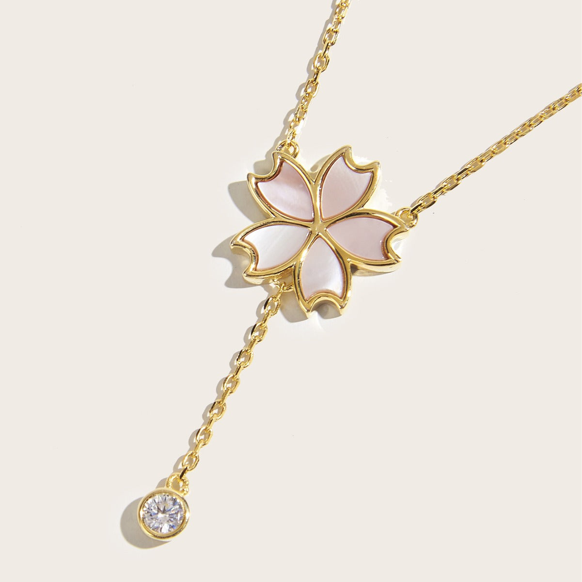 Planderful S925 Silver Plated Mother Of Pearl Cherry Blossom Pendant Necklace For Women Zircon Sparkle