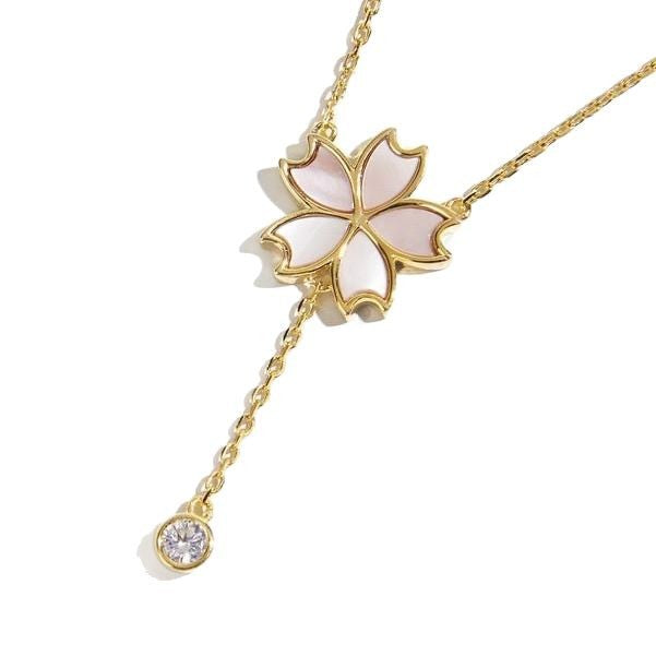 Planderful S925 Silver Plated Mother Of Pearl Cherry Blossom Pendant Necklace For Women Zircon Sparkle