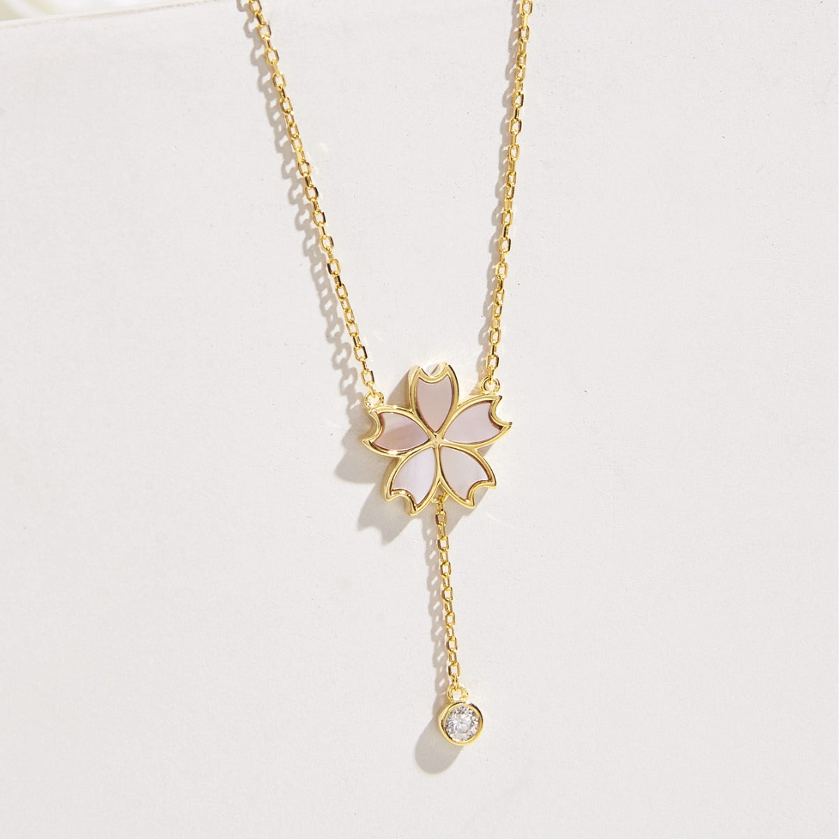 Planderful S925 Silver Plated Mother Of Pearl Cherry Blossom Pendant Necklace For Women Zircon Sparkle