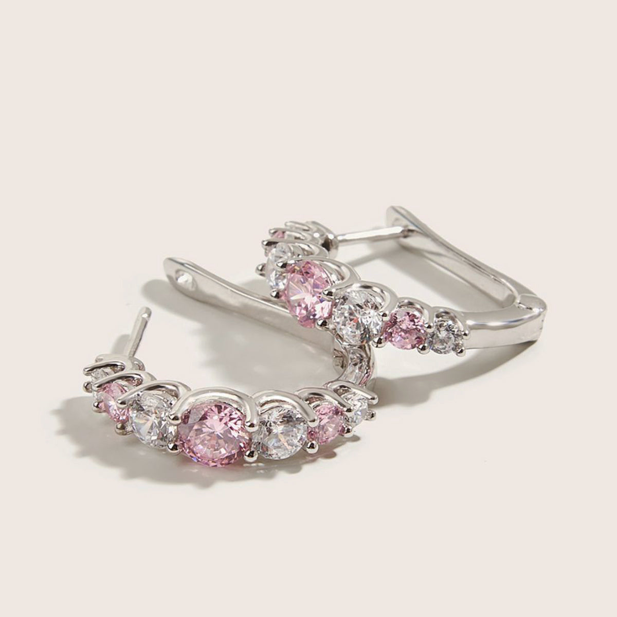 Planderful Sterling Silver Plated Zircon Earrings Pink Round Radiant For Women Gala Fireworks Collection