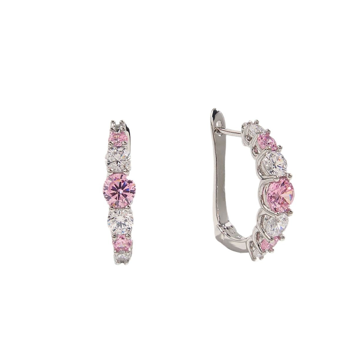 Planderful Sterling Silver Plated Zircon Earrings Pink Round Radiant For Women Gala Fireworks Collection