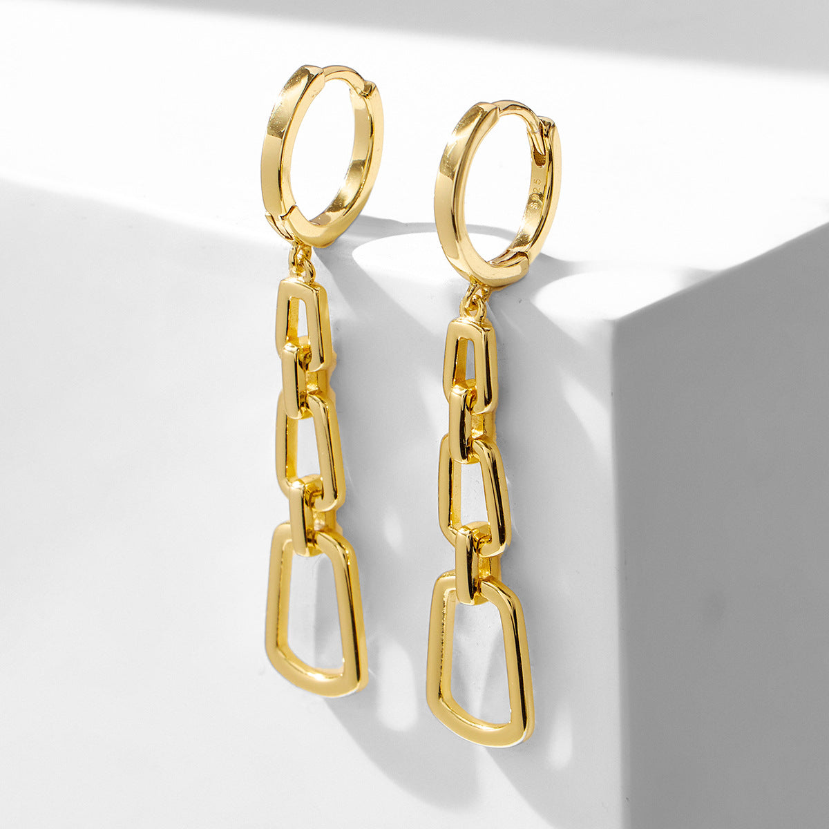 Planderful S925 Silver Plated Gold Geometric Square Buckle Drop Earrings For Modern Women Chic Statement