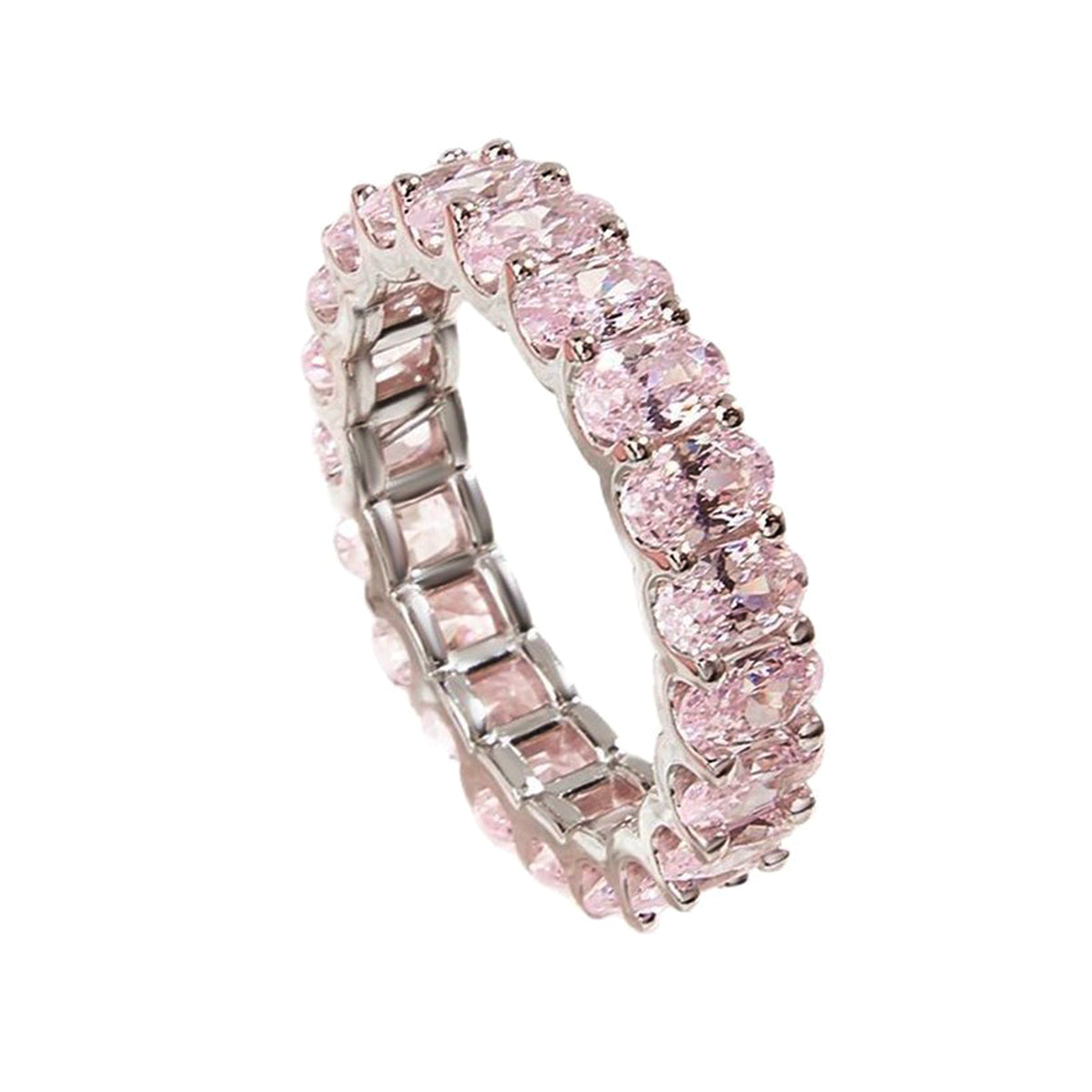 Planderful Gala Pink Zircon Oval Ring S925 Silver Plated Women Elegant Gift For Her