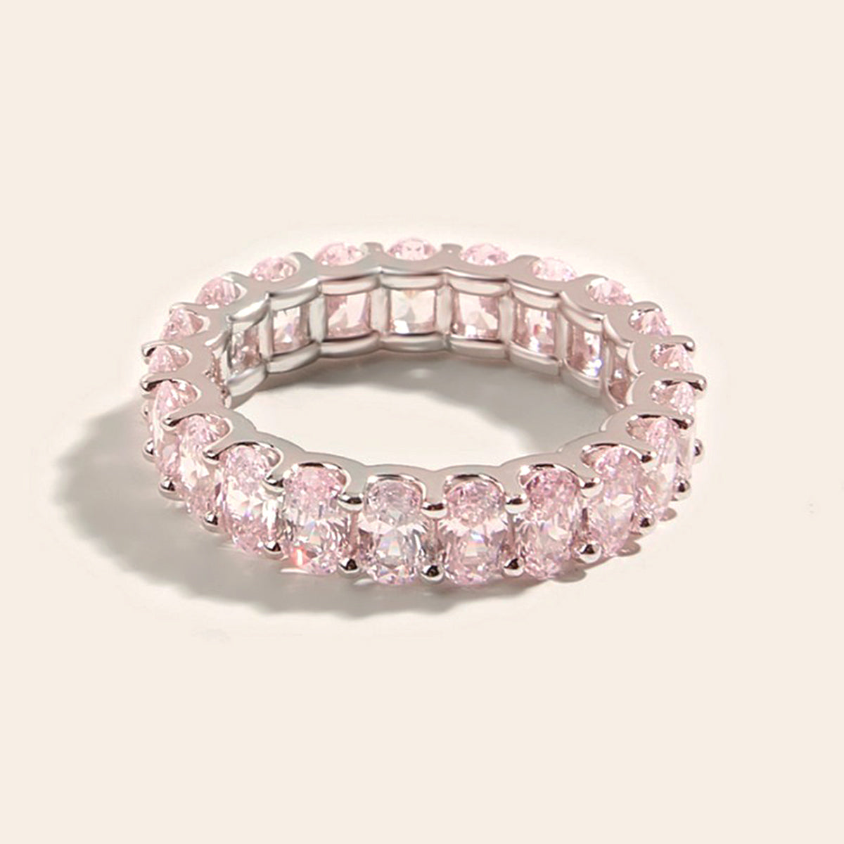 Planderful Gala Pink Zircon Oval Ring S925 Silver Plated Women Elegant Gift For Her