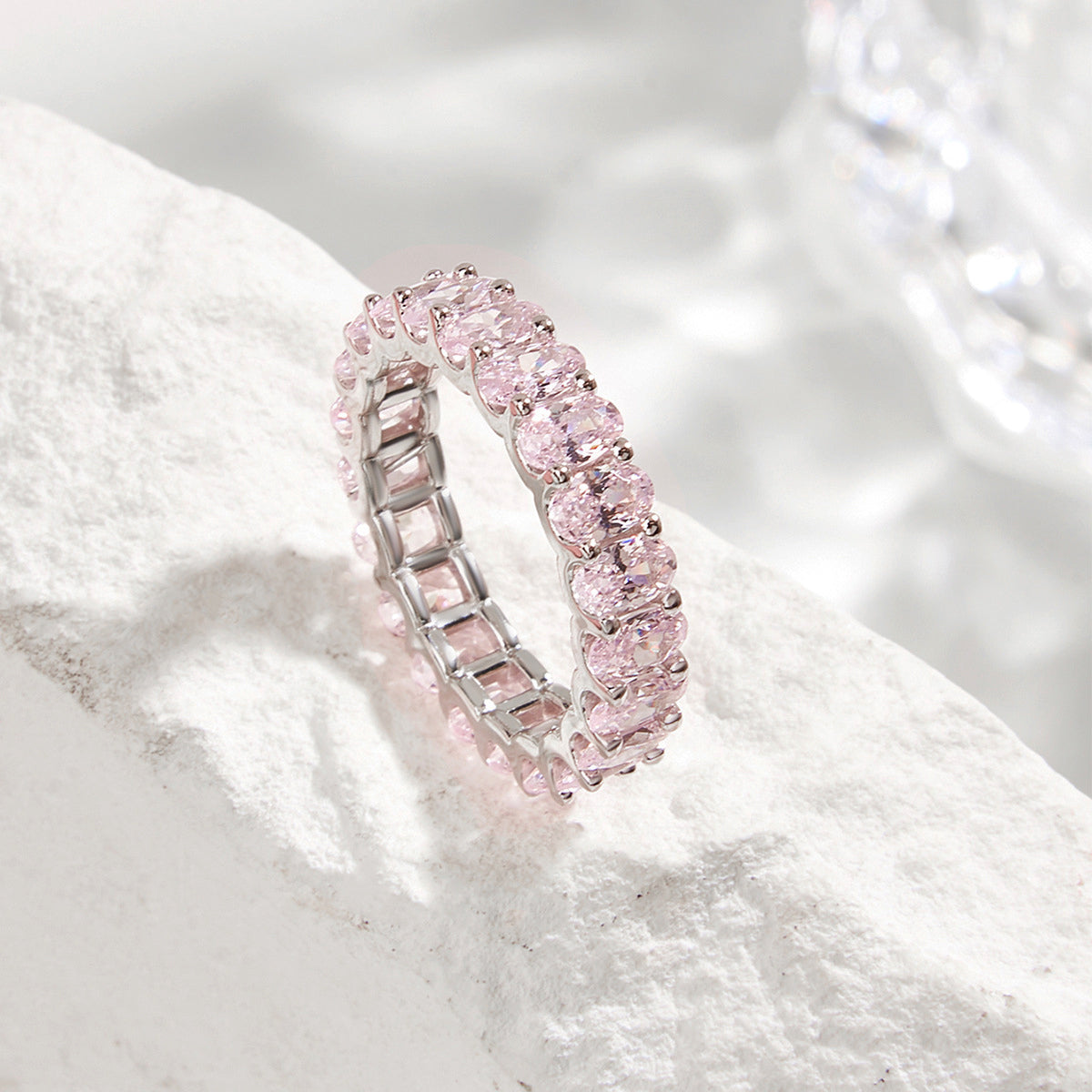 Planderful Gala Pink Zircon Oval Ring S925 Silver Plated Women Elegant Gift For Her