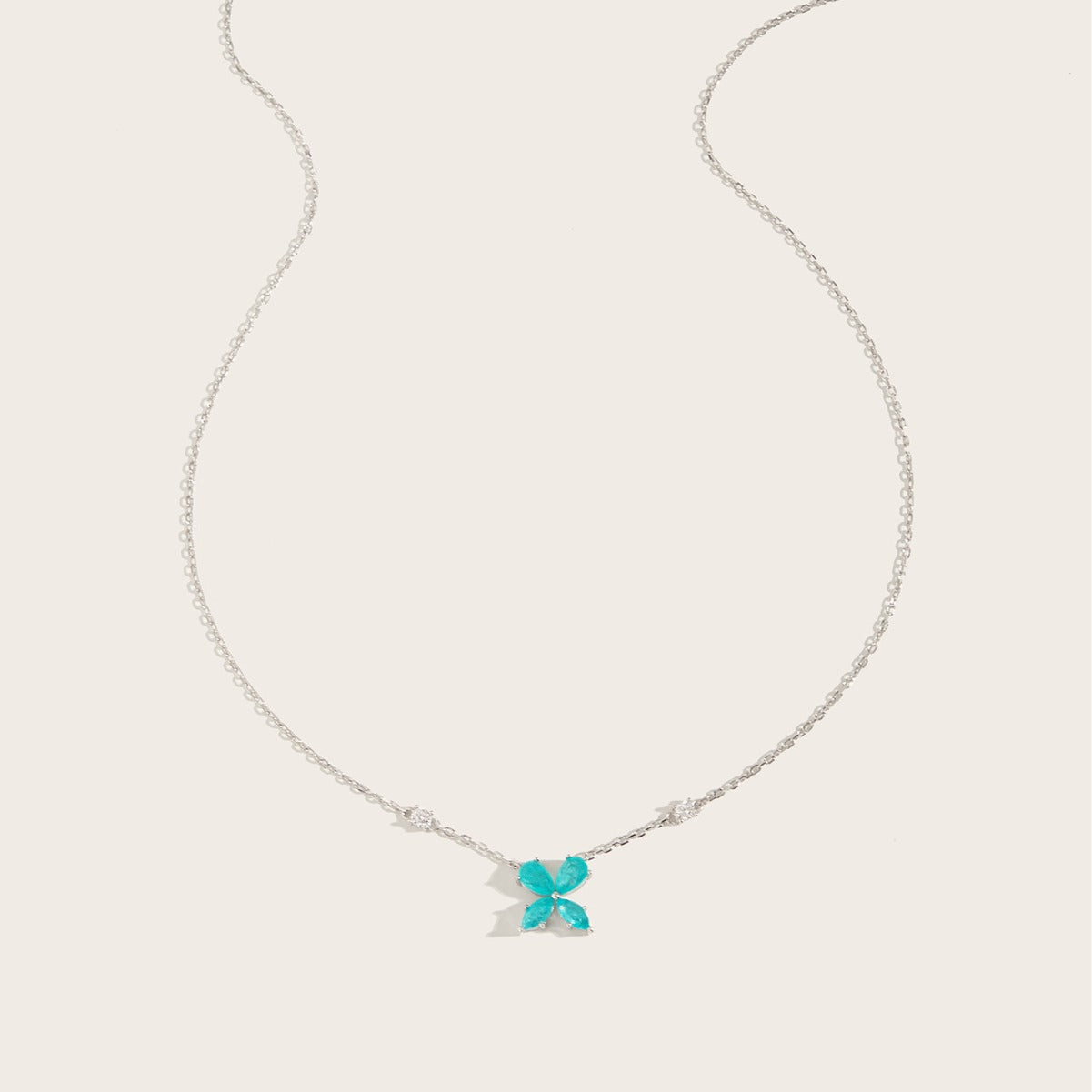 Planderful S925 Silver Plated Aquamarine Four Leaf Clover Pendant Necklace For Women Elegant Gift