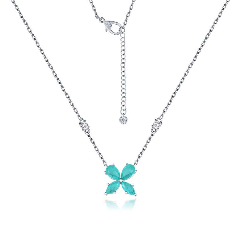 Planderful S925 Silver Plated Aquamarine Four Leaf Clover Pendant Necklace For Women Elegant Gift