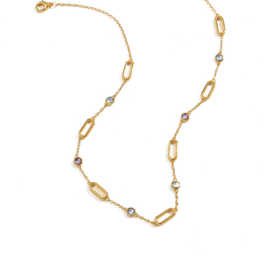 Planderful Spinel Necklace S925 Silver Plated Gold Color Stunning Multicolor Gemstones 40cm Extension For Women Gift