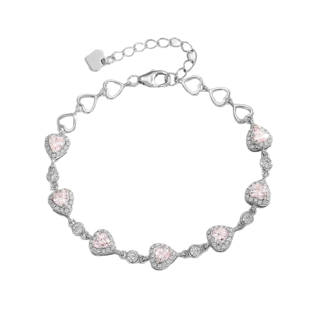 Planderful S925 Silver Plated Heart Bracelet Pink Zircon And Blue Spinel For Women Gala Fireworks Collection