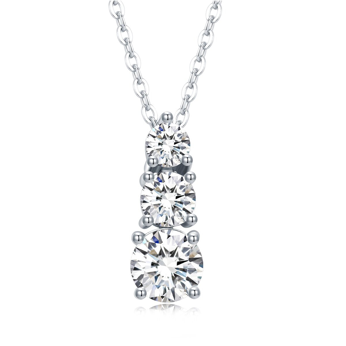 Planderful Moissanite Pendant Necklace 1.8CT Three Round Sparkling Moissanite For Her Sterling Silver Plated Minimalist