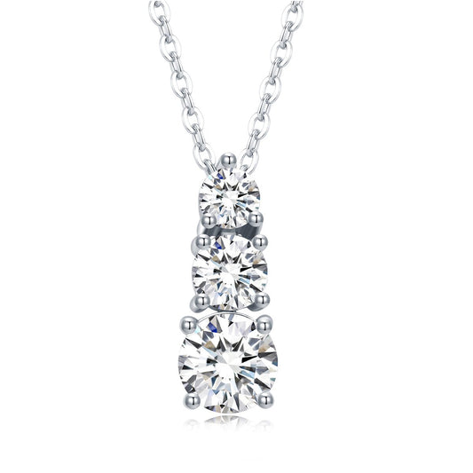 Planderful Moissanite Pendant Necklace 1.8CT Three Round Sparkling Moissanite For Her Sterling Silver Plated Minimalist