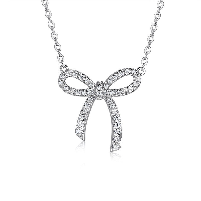 Planderful Moissanite Bow Pendant Necklace 0.39ct Sparkling S925 Silver Plated Platinum For Women