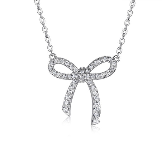 Planderful Moissanite Bow Pendant Necklace 0.39ct Sparkling S925 Silver Plated Platinum For Women