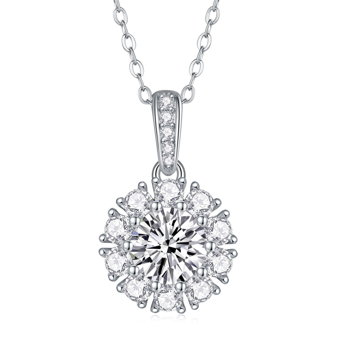 Planderful Shop Moissanite Halo Pendant Necklace 1.0ct S925 Silver Plated Sparkling Elegance For Her