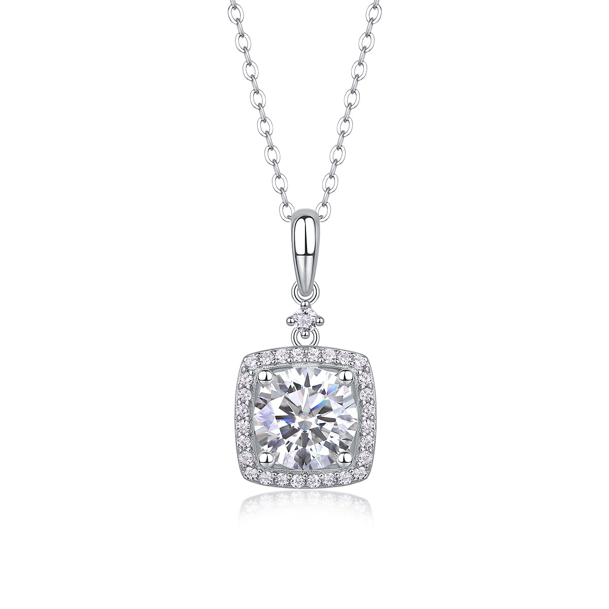 Planderful 2CT Moissanite Pendant Necklace With Square Halo Soleste S925 Silver Plated Minimalist Luxury For Her