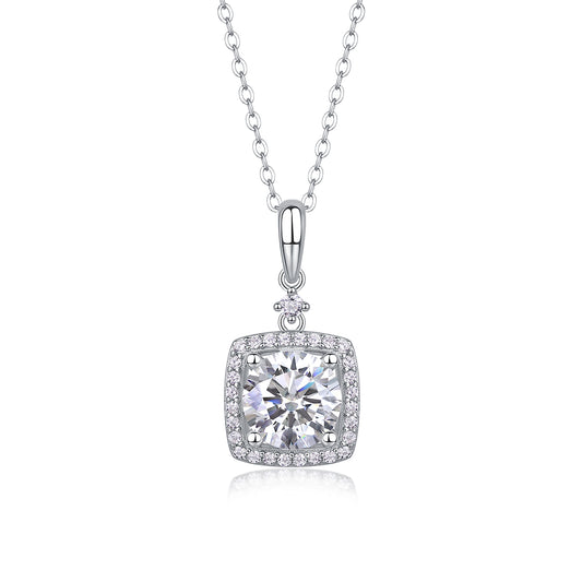 Planderful 2CT Moissanite Pendant Necklace With Square Halo Soleste S925 Silver Plated Minimalist Luxury For Her