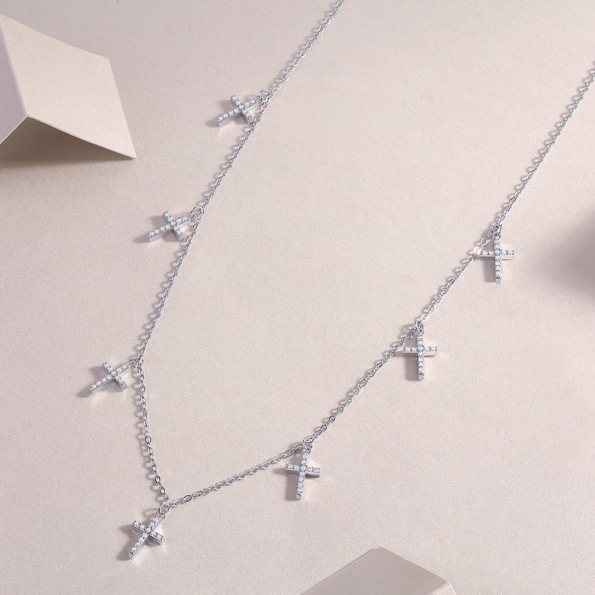 Planderful Cross Moissanite Necklace 0.39ct Sparkling Sterling Silver Plated Chain 40cm With 5cm Extender Gift For Her