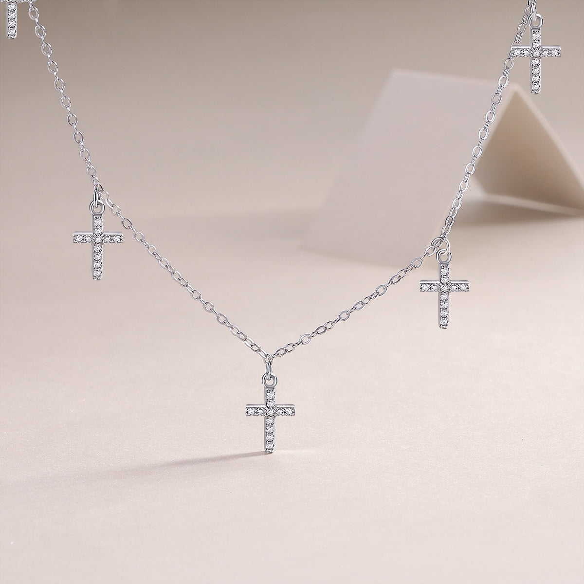 Planderful Cross Moissanite Necklace 0.39ct Sparkling Sterling Silver Plated Chain 40cm With 5cm Extender Gift For Her