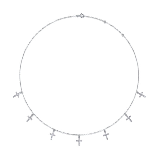 Planderful Cross Moissanite Necklace 0.39ct Sparkling Sterling Silver Plated Chain 40cm With 5cm Extender Gift For Her