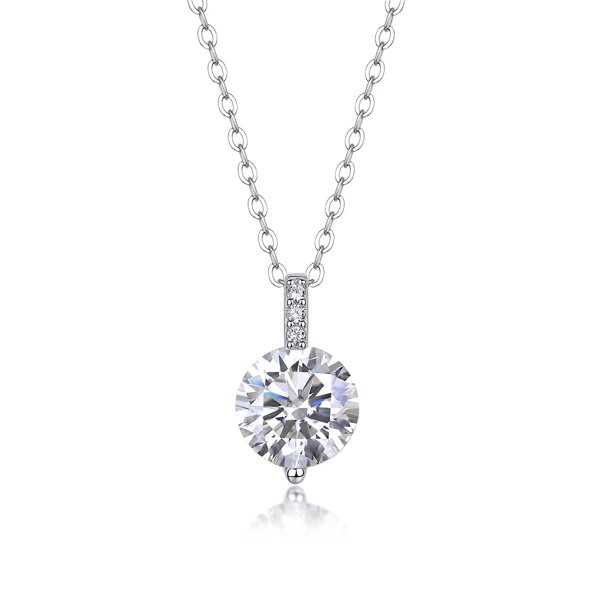 Planderful 2.0CT Round Moissanite Pendant Necklace in S925 Sterling Silver, Platinum Plated, Minimalist Design for Elegant Women