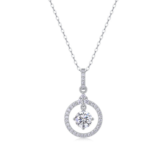 Planderful Shop 1.0ct Moissanite Pendant Necklace S925 Silver Plated Circular Pendant For Women Radiant Sparkle Gift