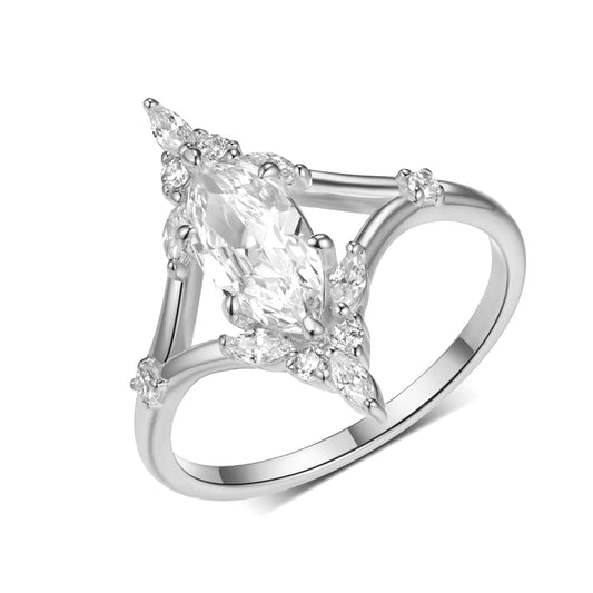 Planderful Moissanite Ring For Her 1.0Ct Marquise In Sterling Silver D VVS 3EX Sparkling Jewelry