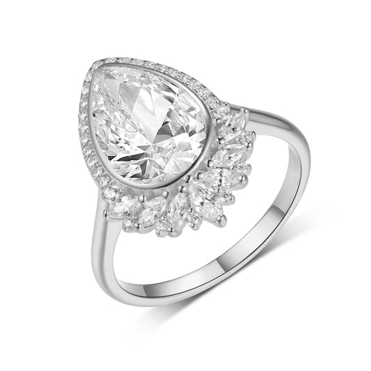 Planderful Pear Shaped Moissanite Halo Ring 4.0Ct S925 Silver Luxurious Engagement Gift For Her