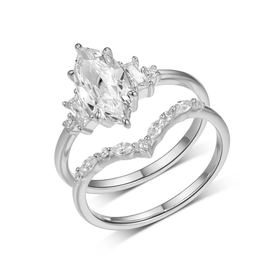 Planderful Moissanite Ring Set 2.0ct V-Shaped S925 Silver For Her Sparkling Gift