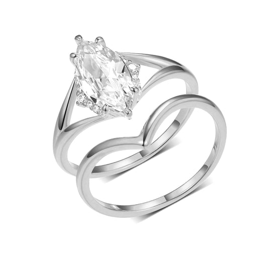 Planderful Moissanite Ring Set 2CT Marquise Stone S925 Silver Sparkling Minimalist V Shaped Ring For Women