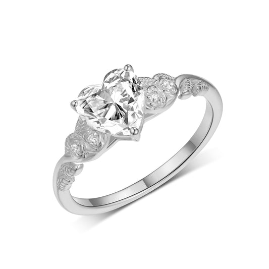 Planderful Exquisite Heart Shaped Moissanite Ring For Her 1.5Ct D VS VVS 3EX S925 Silver Vine Floral Design