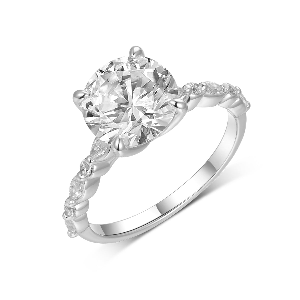 Planderful Moissanite Cathedral Ring 3.0Ct Round Main Stone S925 Silver Sparkling Bridal Gift