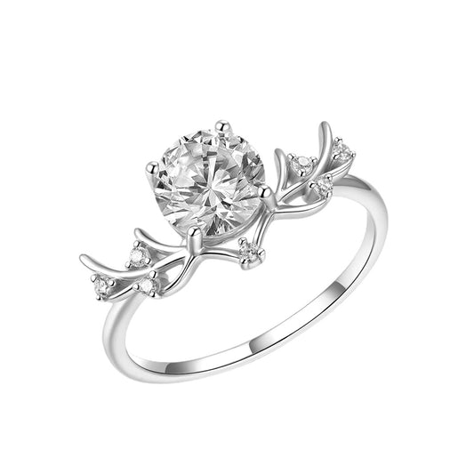 Planderful Moissanite Ring For Women S925 Silver Elf Deer Antler 1.2CT 7mm Sparkling