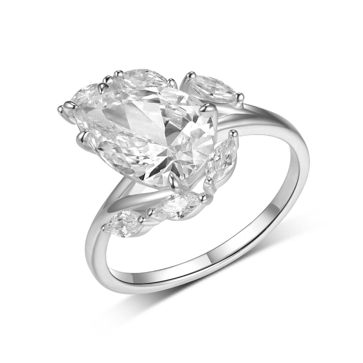 Planderful Moissanite Ring For Women 4.0CT Pear Drop Main Stone S925 Silver Gold Plated Luxury Sparkling Gem