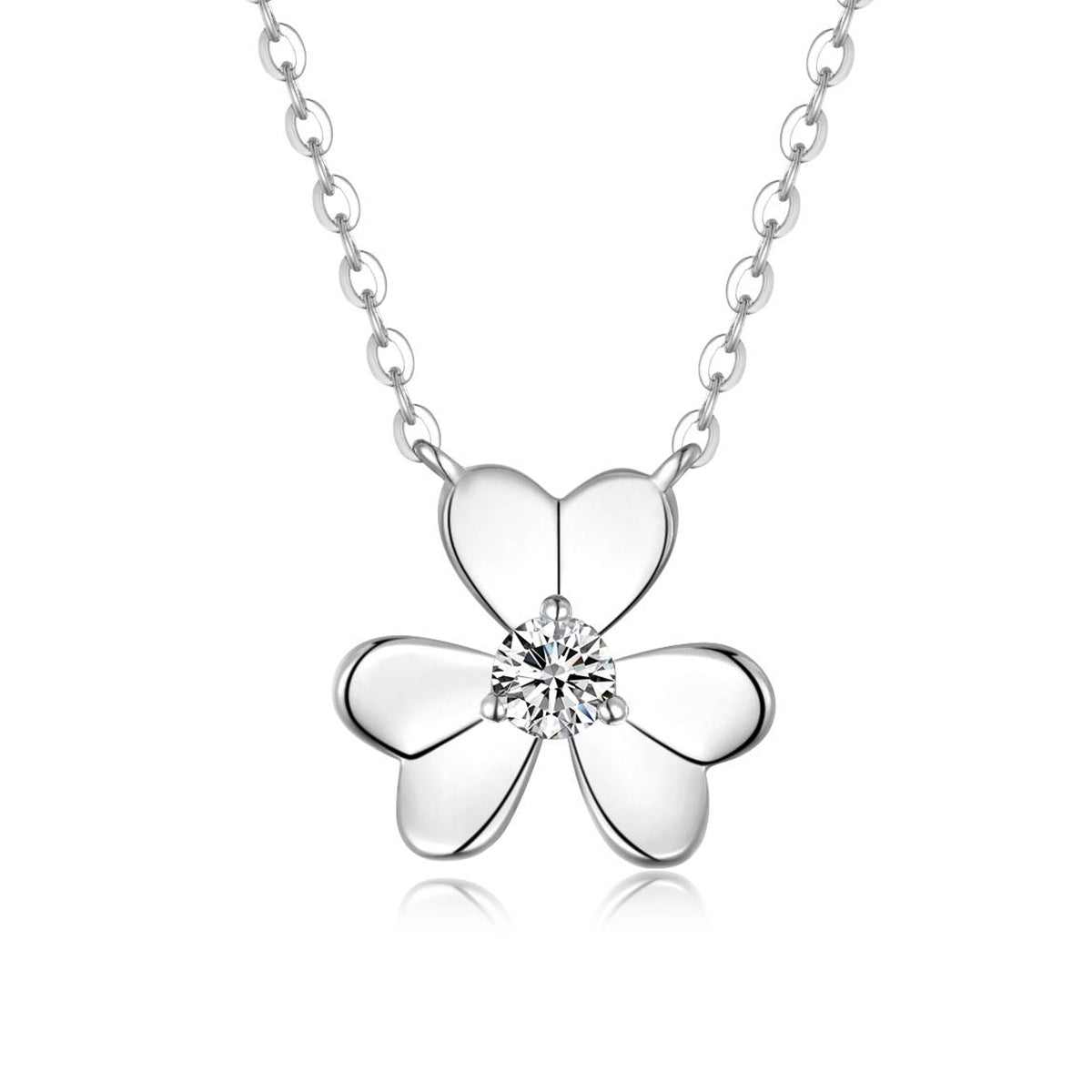 Planderful Sparkling Moissanite Clover Pendant Necklace S925 Silver Plated 0.15Ct D VVS 3EX For Women