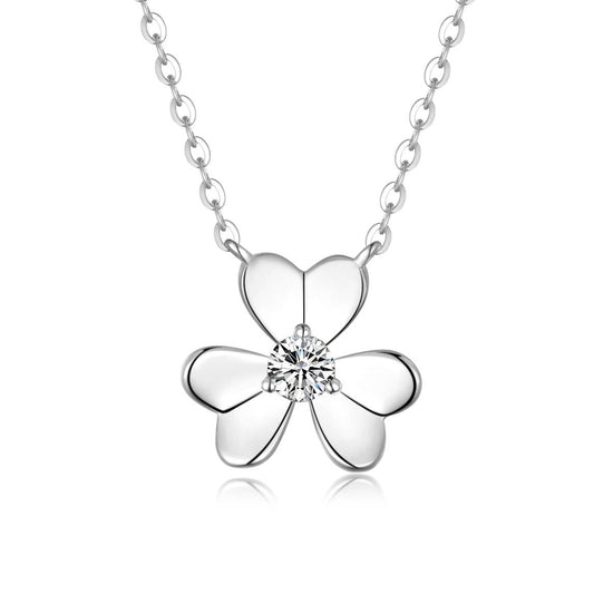 Planderful Sparkling Moissanite Clover Pendant Necklace S925 Silver Plated 0.15Ct D VVS 3EX For Women