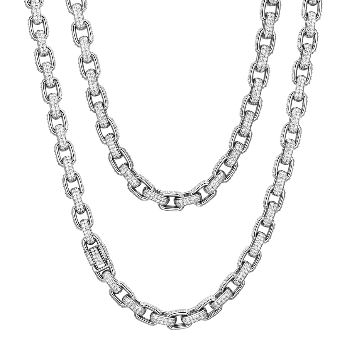 Planderful Moissanite Necklace For Men 12CT S925 Silver Plated Platinum Square Buckle High End Hip Hop Style