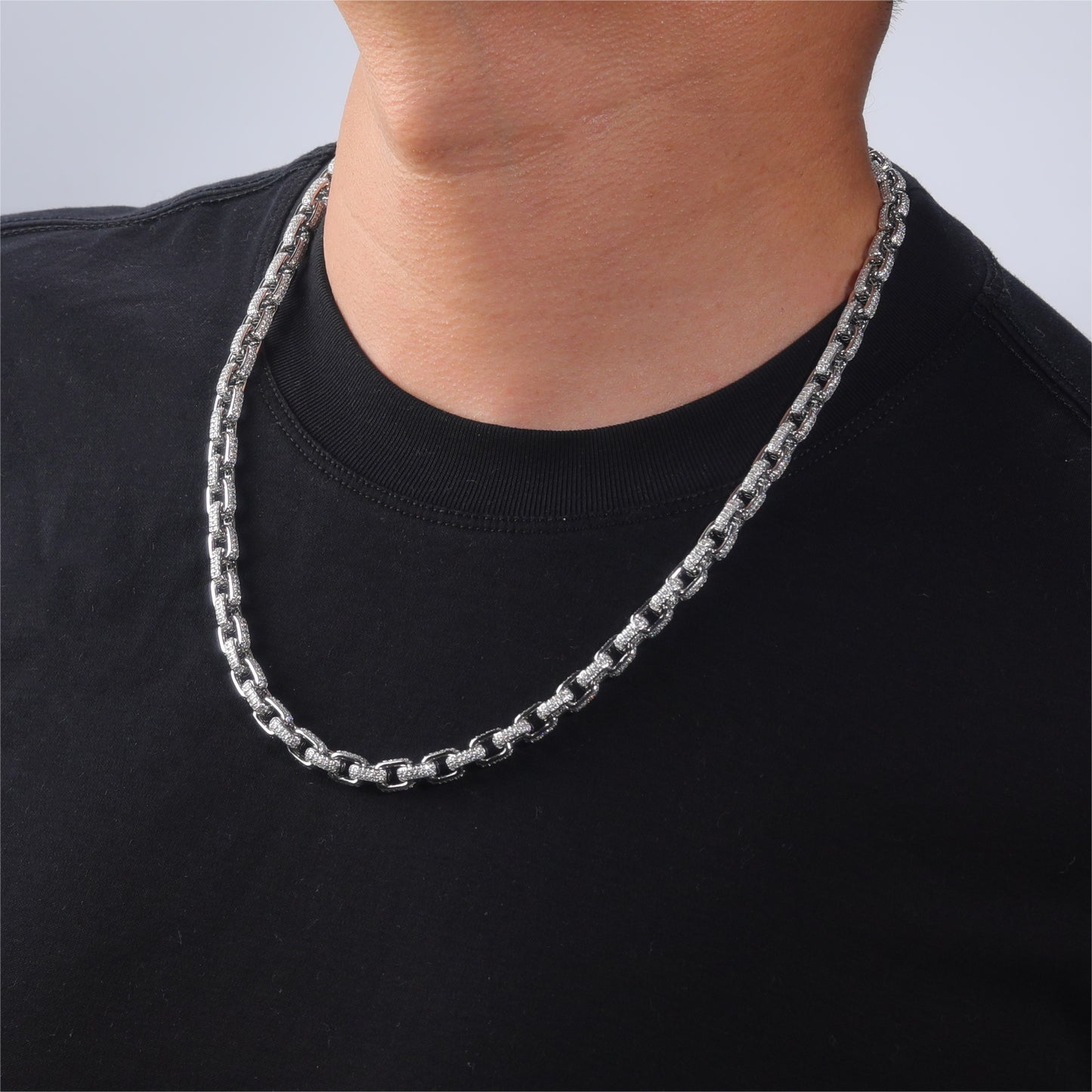 Planderful Moissanite Necklace For Men 12CT S925 Silver Plated Platinum Square Buckle High End Hip Hop Style