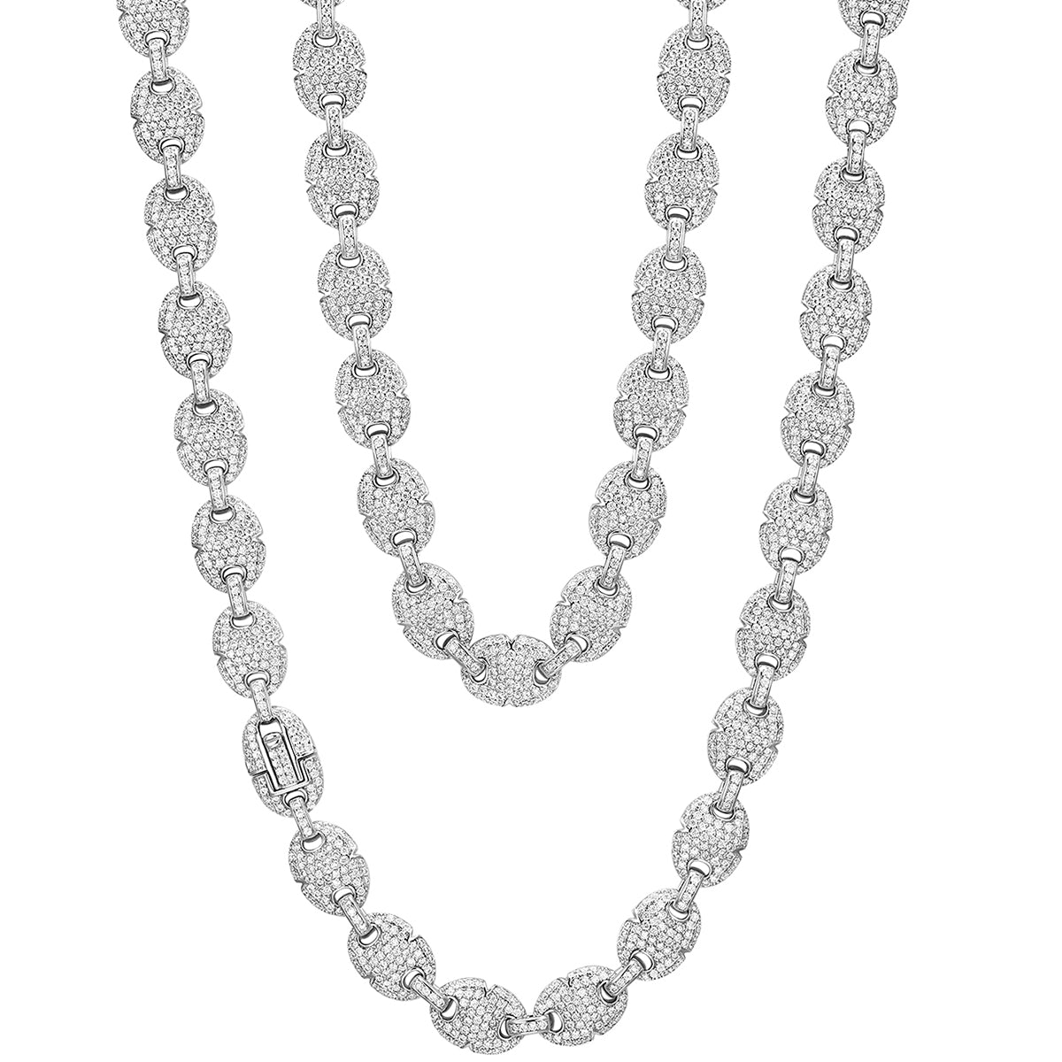 Planderful Mens Moissanite Necklace Hip Hop Style 10mm 11.52ct Sparkling Silver Plated