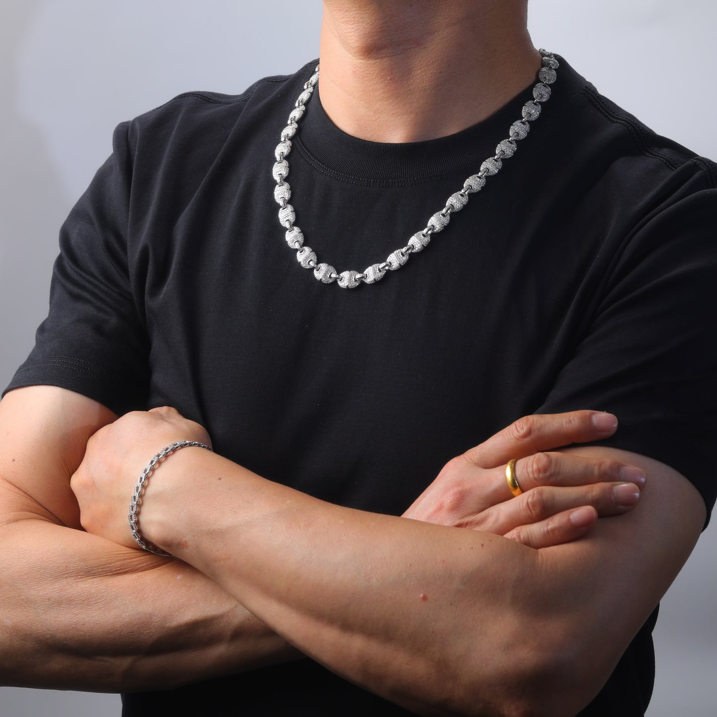 Planderful Mens Moissanite Necklace Hip Hop Style 10mm 11.52ct Sparkling Silver Plated