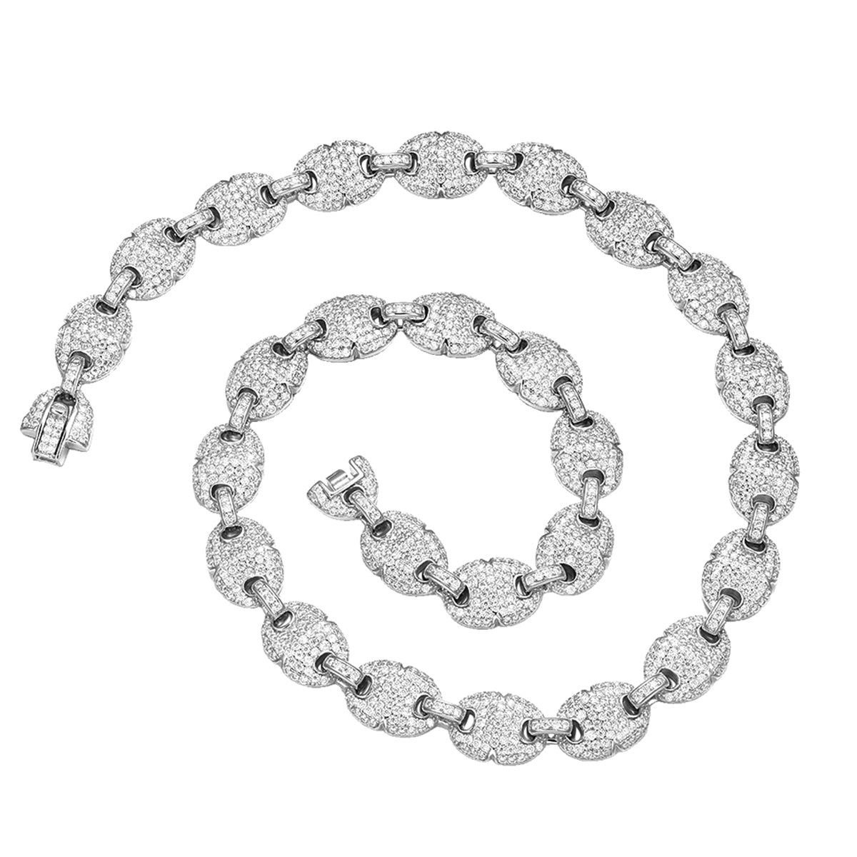 Planderful Mens Moissanite Necklace Hip Hop Style 10mm 11.52ct Sparkling Silver Plated