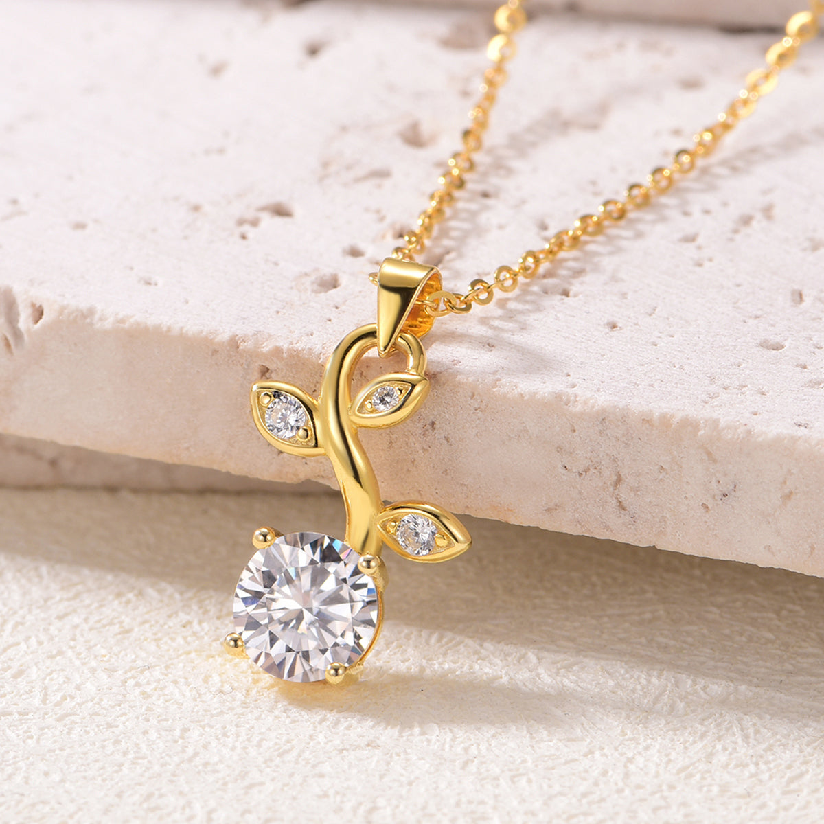 Planderful Moissanite Necklace For Her Sparkling Small Flower Pendant 1.2CT S925 Silver Gold Plated Gift