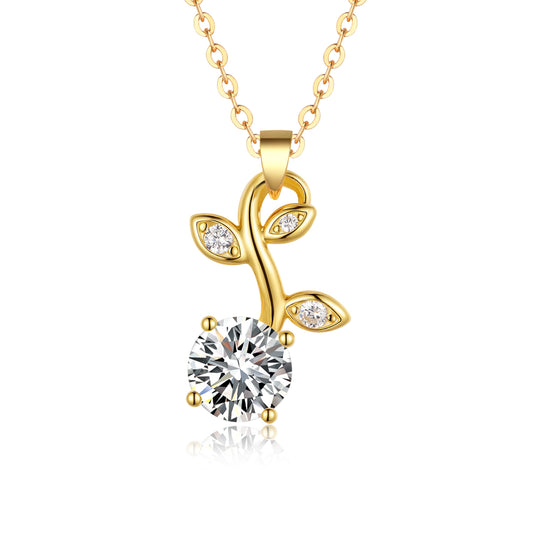 Planderful Moissanite Necklace For Her Sparkling Small Flower Pendant 1.2CT S925 Silver Gold Plated Gift