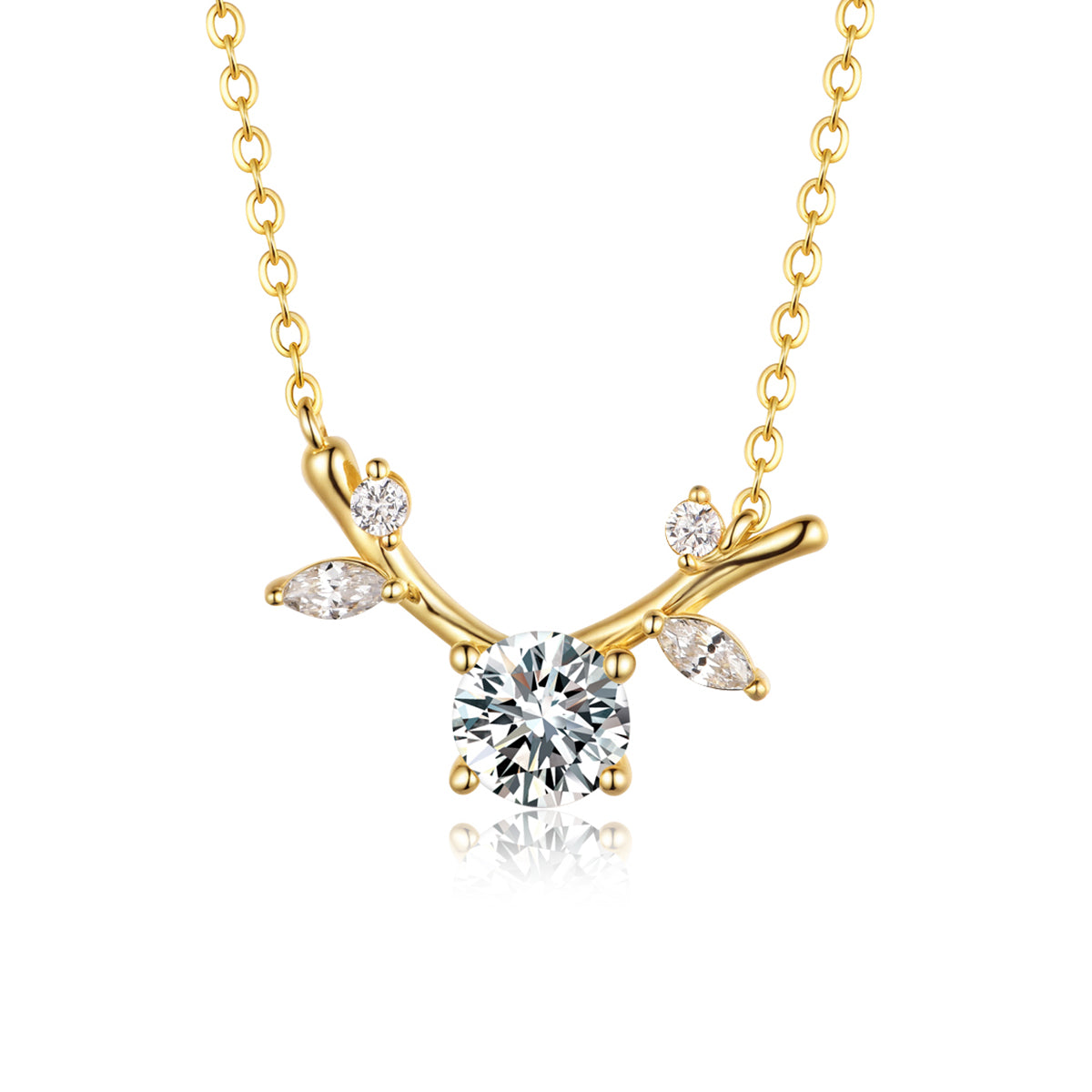 Planderful Moissanite Necklace Deer Antler Pendant Eight Tenths Carat Sparkling Sterling Silver Gold Plated For Her