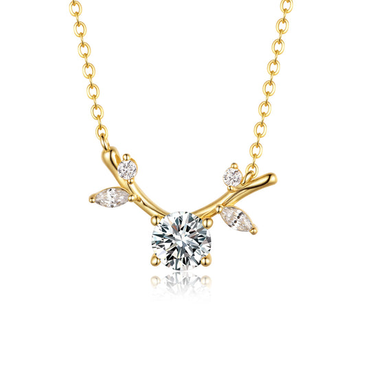 Planderful Moissanite Necklace Deer Antler Pendant Eight Tenths Carat Sparkling Sterling Silver Gold Plated For Her