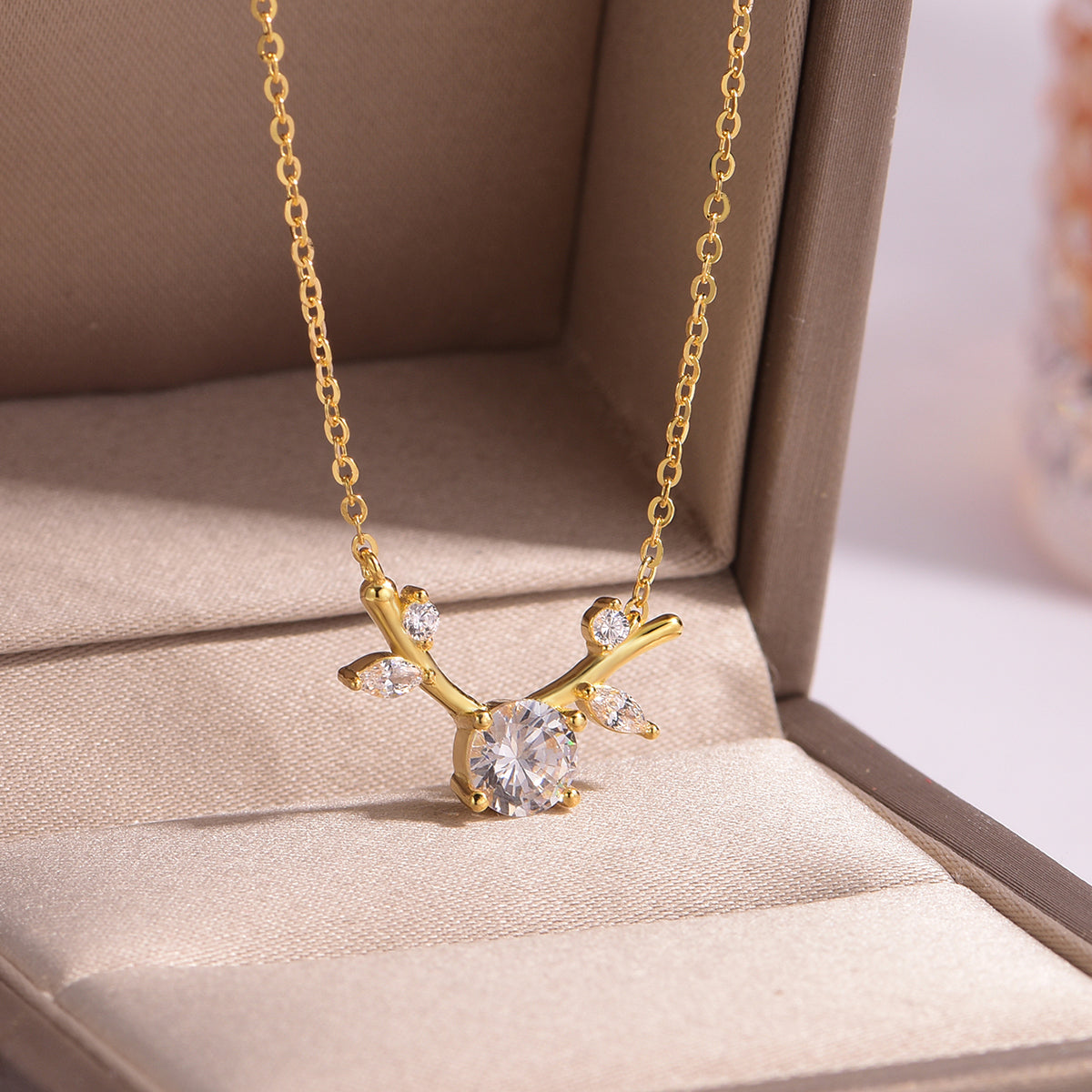 Planderful Moissanite Necklace Deer Antler Pendant Eight Tenths Carat Sparkling Sterling Silver Gold Plated For Her