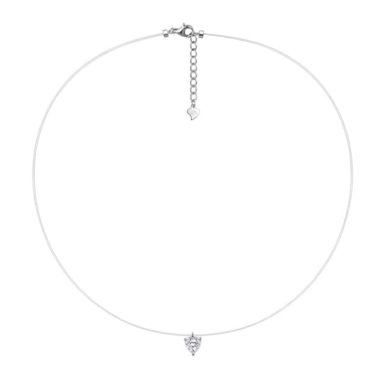 Planderful Shop Heart Shaped Sparkling Moissanite Pendant Necklace For Her Minimalist Invisible Thread Jewelry